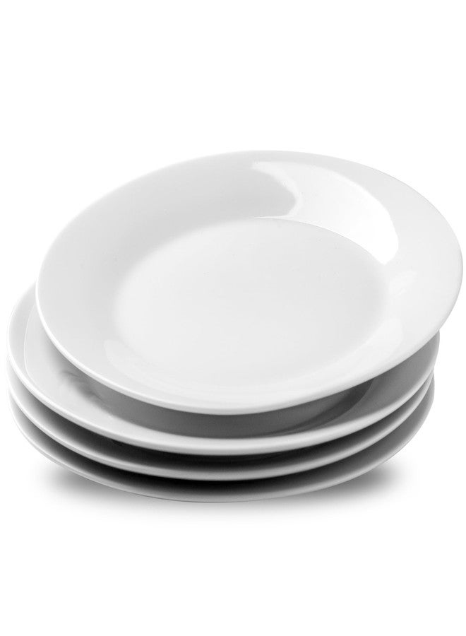 fMBB 4-Piece Salad Plates Set, 8 inch Ceramic Lightweight Round Plate Dessert Dish, Smooth Glaze - White Modern Dinnerware Set for Kitchen Serving - Image 1
