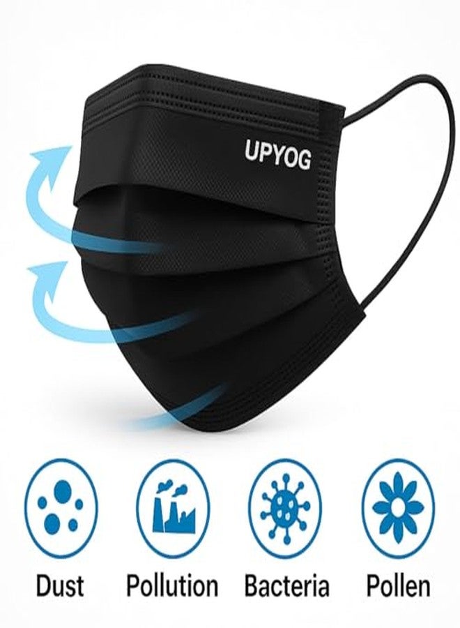 UPYOG 100 PCS 3-Ply Disposable Face Masks | Black Colour | Soft, Breathable & Comfortable | Skin-Friendly, Lightweight, and Easy to Wear Protective Masks - Image 4