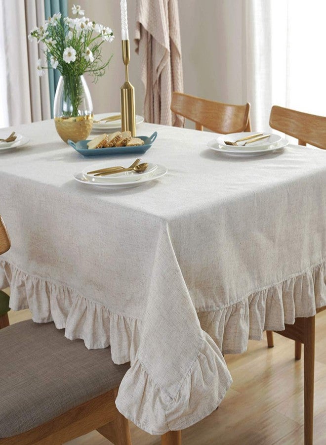 AMZALI Cotton Linen Tablecloth Flounces Fabric Dust-Proof Table Cover for Kitchen Dinner Picnic Table Cloth Home Decoration (Square, 55 x 55 Inch, Linen) - Image 2