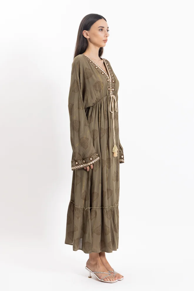 SHAPES khaki Embroidered Maxi Dress for Women | Best Price UAE