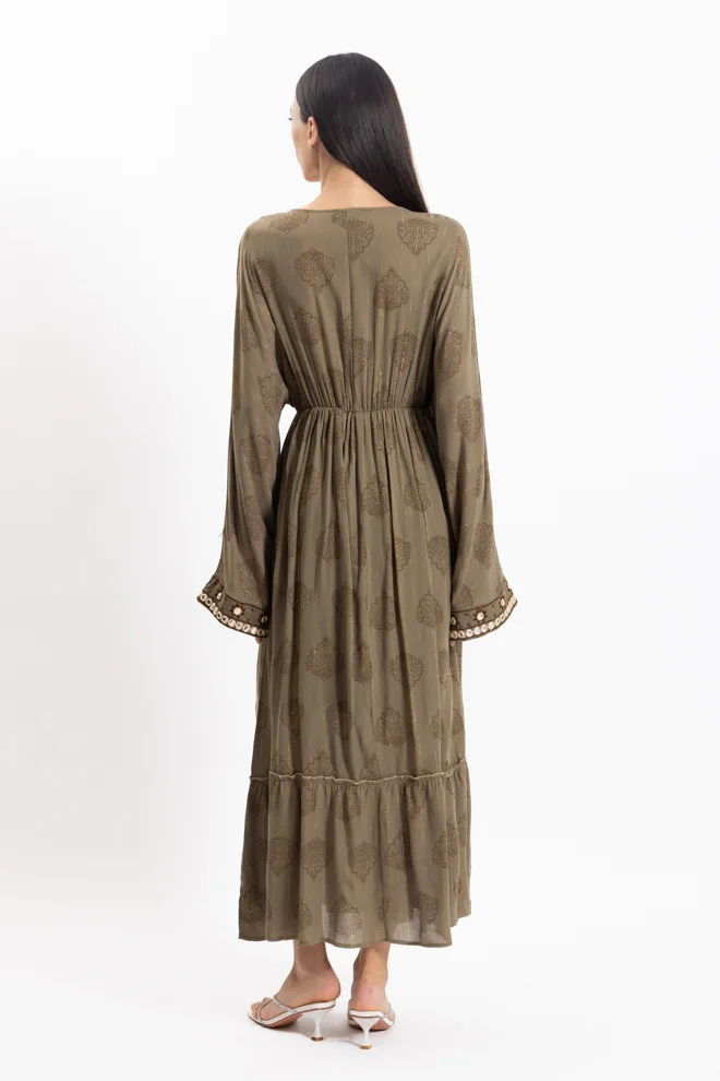 SHAPES khaki Embroidered Maxi Dress for Women | Best Price UAE
