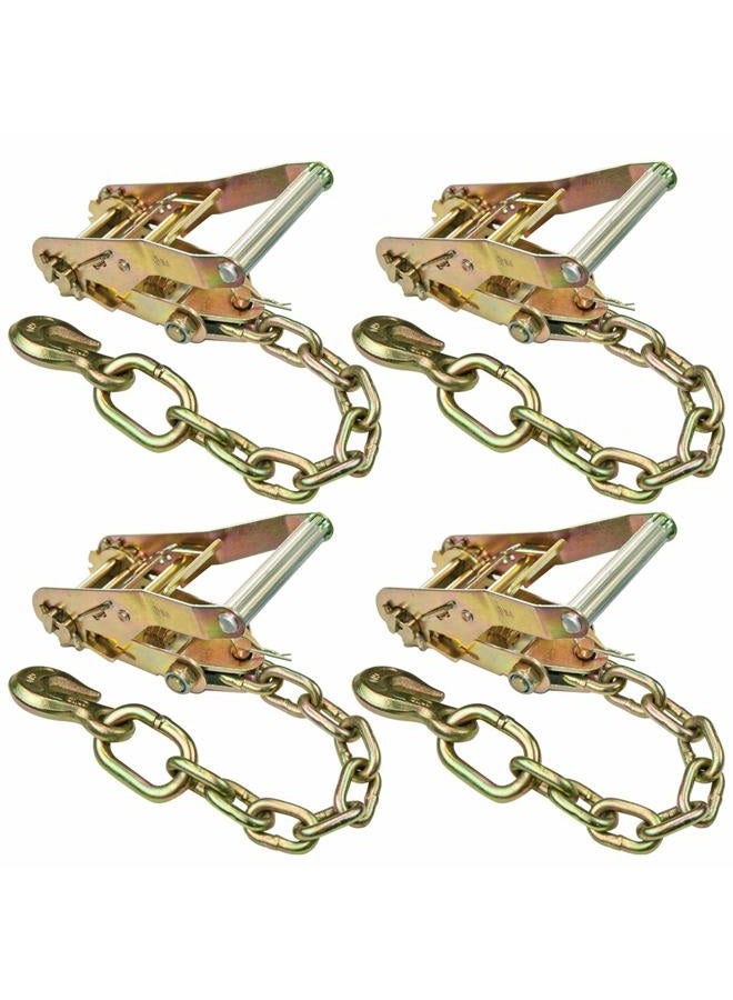 VULCAN Ratchet Buckle - 2 Inch Wide Handle - Chain Tail and Welded Grab Hook - 4 Pack - 3,300 Pound Safe Working Load - Image 1