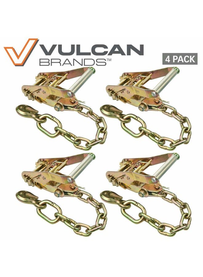 VULCAN Ratchet Buckle - 2 Inch Wide Handle - Chain Tail and Welded Grab Hook - 4 Pack - 3,300 Pound Safe Working Load - Image 2