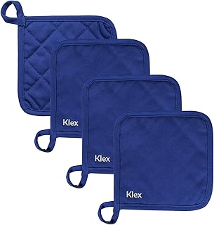KLEX 4pcs Set, 330gsm Heat Resistant Durable Cotton Potholders for Cooking, Baking and Grilling, Blue, 6.7inches - Image 1