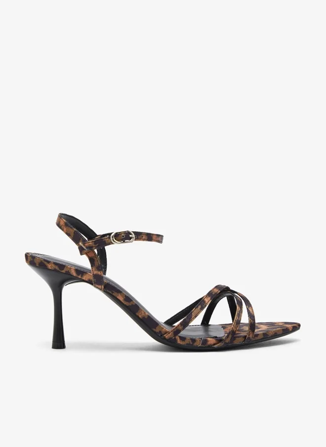 Ginger Leopard Print Strap Detail Mid Heel Sandals