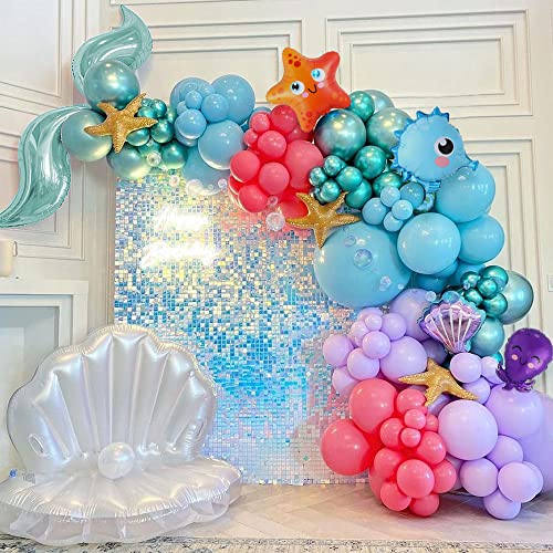 UAEYW Mermaid Balloon Garland Kit 125pcs Under The Sea Balloons Mermaid Tail Arch Party Supplies with Seahorse Octopus Ocean Animals Balloons for Birthday Party Baby Shower Decorations - Image 1