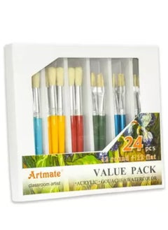 Artmate Artmate Artist Brushes (12 Round & 12 Flat Brushes In Different Colors) Assorted Colors - Set Of 24 Pieces, 