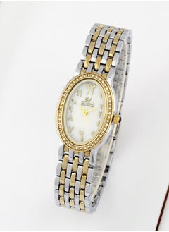 Silver and gold bracelet with white dial