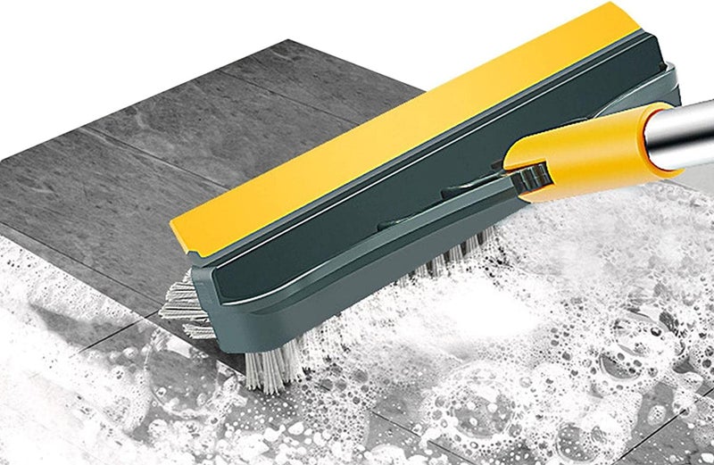 Calyrex 2 in 1 Cleaning Floor Scrub Brush Floor Brush Scrubber with Long Handle Grout Brush Scrape VShape Stiff Bristle Cleaning Brush with Squeegee 120Rotating Tile Brush for Bathroom Kitchen