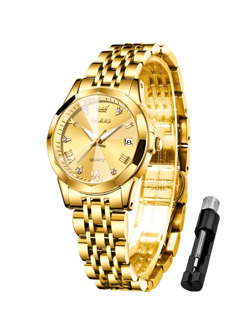 أوليفز ساعات OLEVS النسائية الأنيقة المصنوعة من الفولاذ المقاوم للصدأ ومقاومة للماء وساعة كوارتز مضيئة تناظرية - Image 1