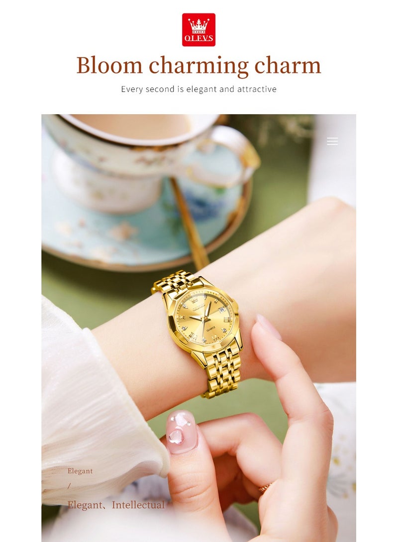 أوليفز ساعات OLEVS النسائية الأنيقة المصنوعة من الفولاذ المقاوم للصدأ ومقاومة للماء وساعة كوارتز مضيئة تناظرية - Image 3