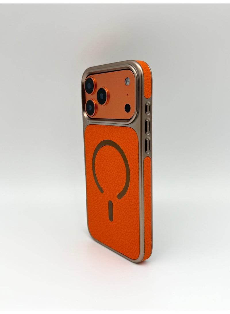 general Luxury Vegan Leather MagSafe iPhone Case with Electroplated Metal Frame & Lens Protection – Premium Slim Shockproof Back Cover for iPhone 17 Pro - Image 3