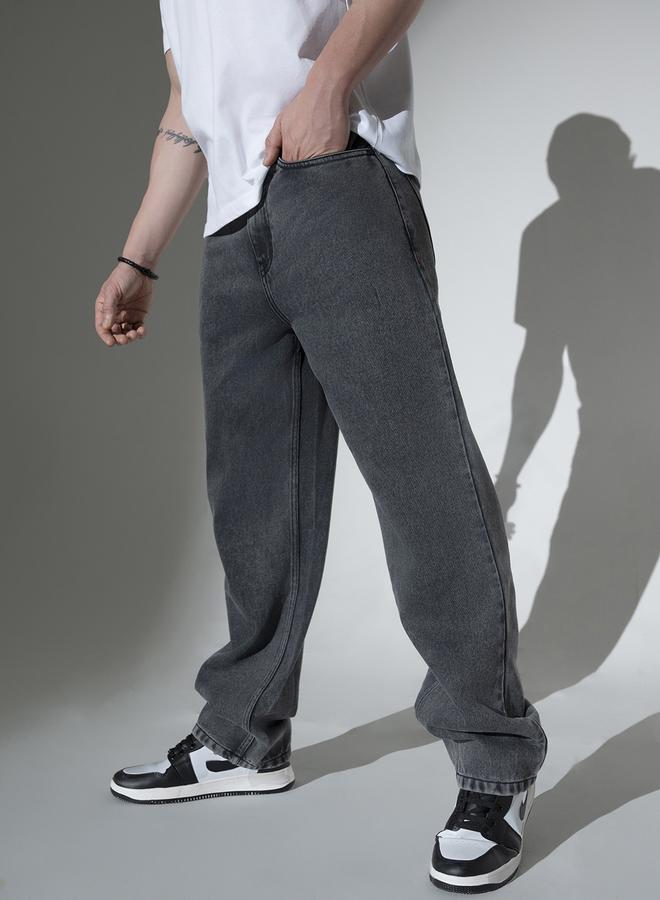 هوبرهولمي جينز رمادي بقصة مريحة بتصميم سادة مصنوع من القطن بنسبة % مع إغلاق بأزرار. - Image 5