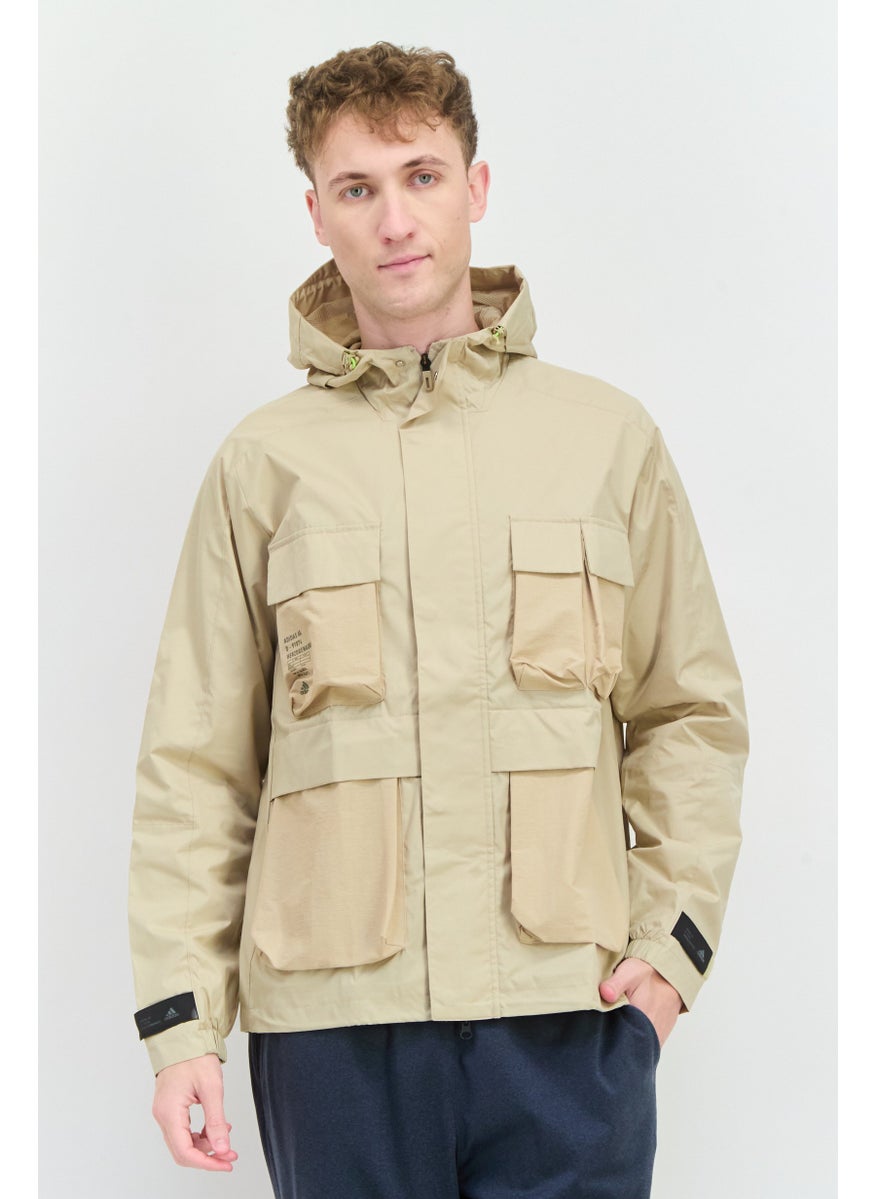 Adidas - Men Sportswear Fit Long Sleeve Multiple Pockets Outdoor Jacket, Khaki - Image 1