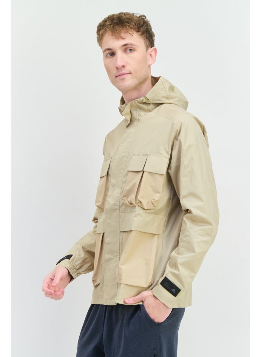 Adidas - Men Sportswear Fit Long Sleeve Multiple Pockets Outdoor Jacket, Khaki - Image 1