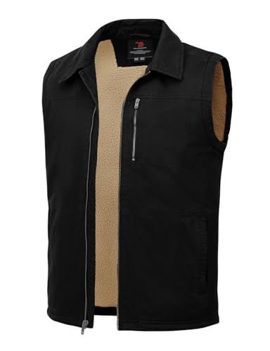 TBMPOY Men's Winter Vest Casual Sherpa Fleece lined Full Zip Lightweight Vest Outerwear Warm Cotton Travel Jackets Black 2XL - Image 1