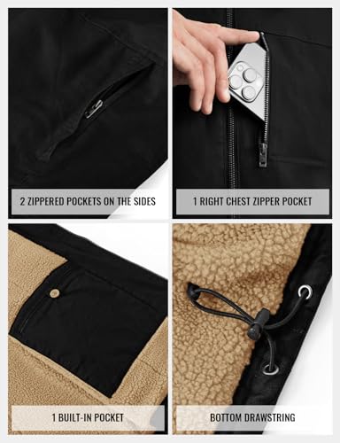 TBMPOY Men's Winter Vest Casual Sherpa Fleece lined Full Zip Lightweight Vest Outerwear Warm Cotton Travel Jackets Black 2XL - Image 5