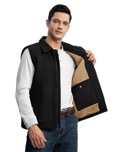 TBMPOY Men's Winter Vest Casual Sherpa Fleece lined Full Zip Lightweight Vest Outerwear Warm Cotton Travel Jackets Black 2XL - Image 4