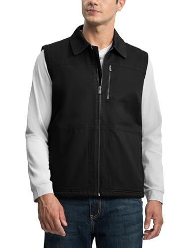 TBMPOY Men's Winter Vest Casual Sherpa Fleece lined Full Zip Lightweight Vest Outerwear Warm Cotton Travel Jackets Black 2XL - Image 2