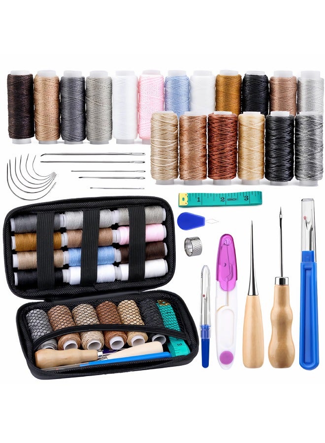 فَرَحُوم طقم خياطة الجلد اليدوي القوي – مجموعة أدوات خياطة الجلد مع خيوط مشمعة وخيوط تنجيد، إبر خياطة الجلد وأدوات إصلاح الجلد للأحذية، الحقائب، الأرائك، مقاعد السيارات، الثوب والعباءة، DIY إصلاحات - Image 1