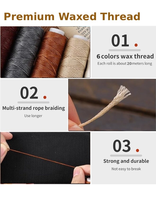 فَرَحُوم طقم خياطة الجلد اليدوي القوي – مجموعة أدوات خياطة الجلد مع خيوط مشمعة وخيوط تنجيد، إبر خياطة الجلد وأدوات إصلاح الجلد للأحذية، الحقائب، الأرائك، مقاعد السيارات، الثوب والعباءة، DIY إصلاحات - Image 3