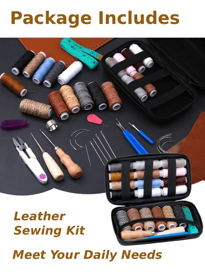 فَرَحُوم طقم خياطة الجلد اليدوي القوي – مجموعة أدوات خياطة الجلد مع خيوط مشمعة وخيوط تنجيد، إبر خياطة الجلد وأدوات إصلاح الجلد للأحذية، الحقائب، الأرائك، مقاعد السيارات، الثوب والعباءة، DIY إصلاحات - Image 2