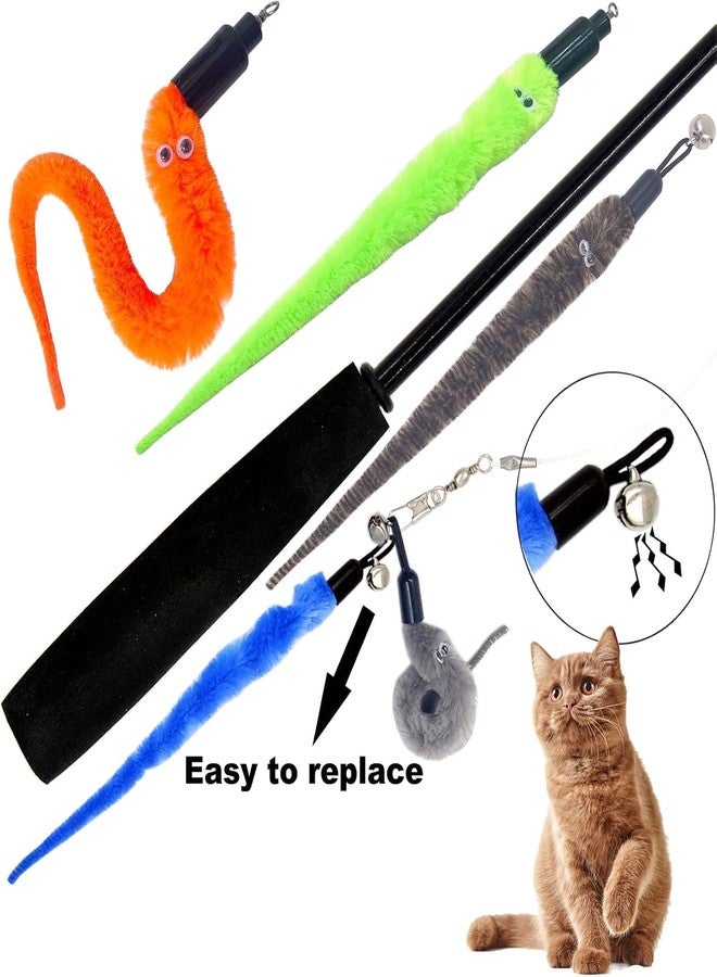 DPWOUM 10PCS Cat Worm Toy, Cat Wand Attachment Fuzzy Worm Toys Refill Interactive Cats Kittens Toys for Indoor - Image 3