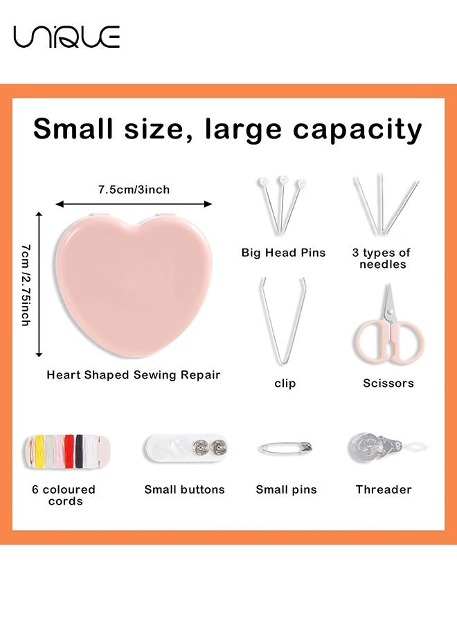 Unique Sewing Kit, 2pcs Mini Sewing Kit for Travel Essentials, Portable DIY Emergency Sewing Repair Supplies Heart Shaped Sewing Storage Case with Needles Buttons Wire Pins Thread Scissors (Blue, Pink)  - Image 2