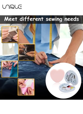 طقم الخياطة ، 2 قطعة طقم خياطة صغير لأساسيات السفر ، لوازم إصلاح الخياطة في حالات الطوارئ DIY المحمولة حالة تخزين الخياطة على شكل قلب مع أزرار الإبر دبابيس الأسلاك مقص الموضوع (الأزرق والوردي) - view 5