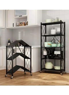 Extra 5-shelf folding storage cart with swivel wheels  - Image 5