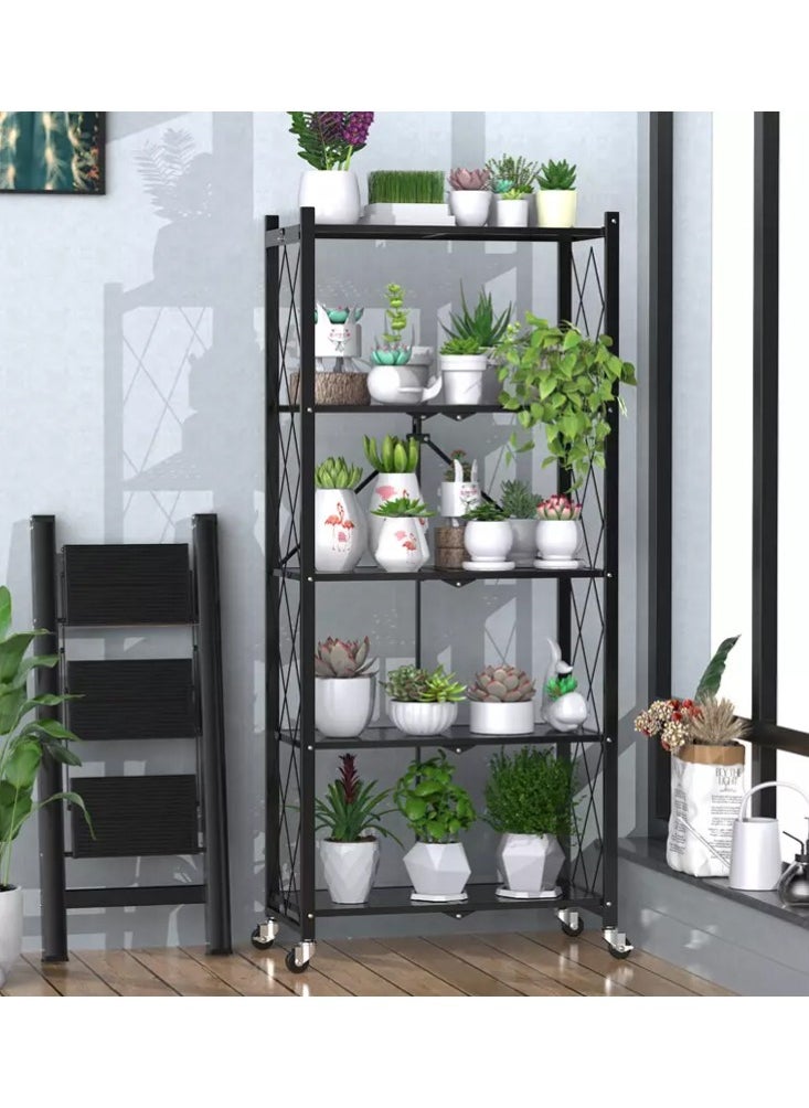 Extra - 5-shelf folding storage cart with swivel wheels - Image 1