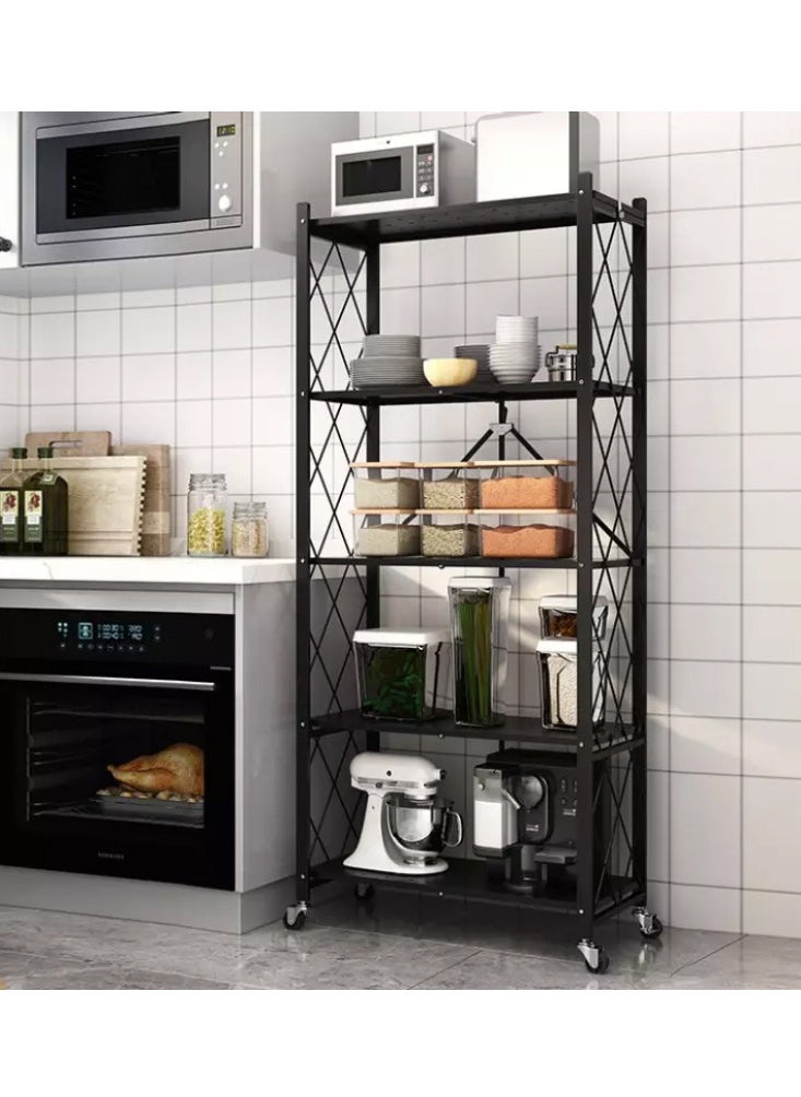 Extra - 5-shelf folding storage cart with swivel wheels - Image 1