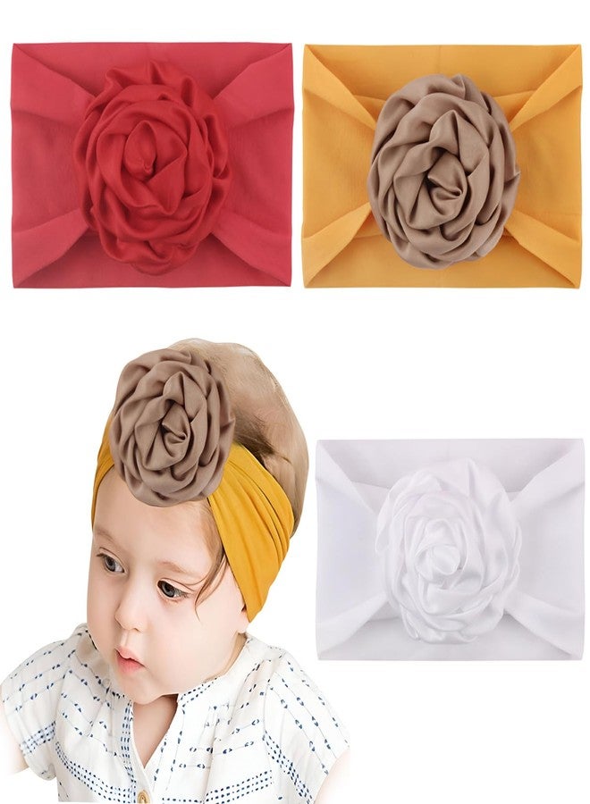 SYGA PACK OF 3 Baby Headbands Soft Nylon Fancy Flower Strechable Hairbands Newborn Infant Toddlers Kids 0-3 Year (Red-White-Yellow) - Image 1