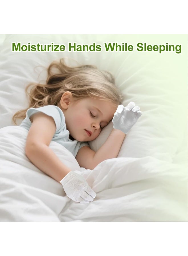 SYOSI White Kids Gloves, Cotton Moisturizing Hand Care, Reusable Night Glove for Dry Skin, Eczema Relief, Overnight Treatment, Soft Breathable Sleeping Gloves for Children, Girls, Boys, One Size (4 Pairs) - Image 2