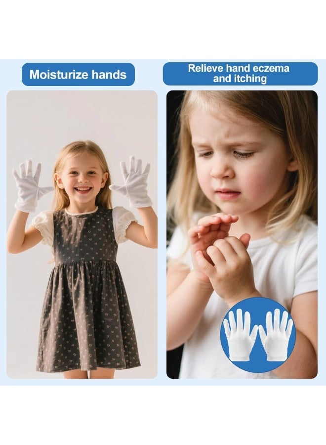 SYOSI White Kids Gloves, Cotton Moisturizing Hand Care, Reusable Night Glove for Dry Skin, Eczema Relief, Overnight Treatment, Soft Breathable Sleeping Gloves for Children, Girls, Boys, One Size (4 Pairs) - Image 4
