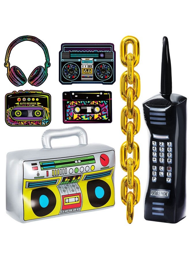 Zhanmai Zhanmai 26 Pieces 80s 90s Party Decorations Inflatable Boombox Radio Mobile Phone Gold Foil Chain Balloons 80s 90s Props Retro Cassette Headphones Player Cutouts for Hip Hop Party Supplies - Image 1