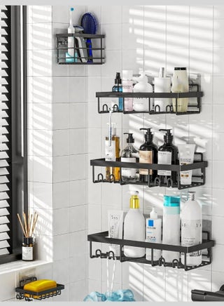 5-Pack Bathroom organizer bathroom shelf, shelf for bathroom, No Drilling Rustproof  Self-Adhesive Shower Shelves for Bathroom Storage, Black - view 4