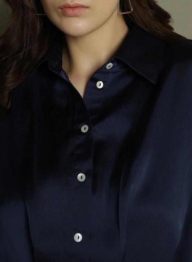 Dennis Lingo Satin Button-Down Dress