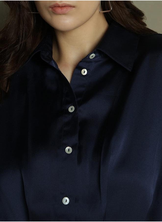 Dennis Lingo - Dark Blue Shirt Dress for Women - Relaxed Fit, Elegant - Image 1