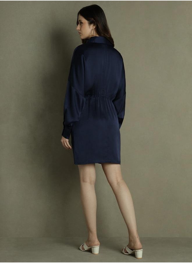 Dennis Lingo - Dark Blue Shirt Dress for Women - Relaxed Fit, Elegant - Image 1