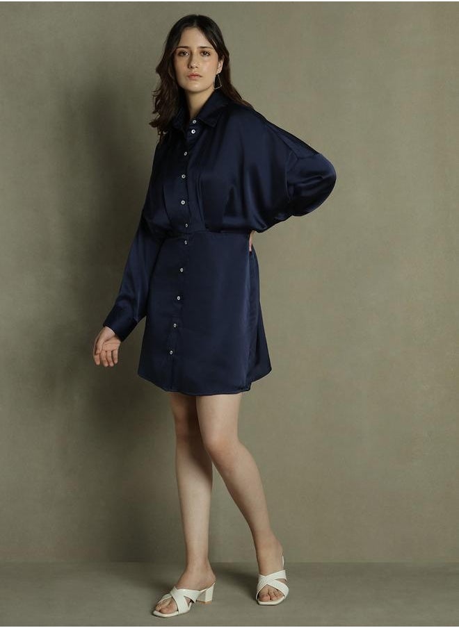 Dennis Lingo - Dark Blue Shirt Dress for Women - Relaxed Fit, Elegant - Image 1
