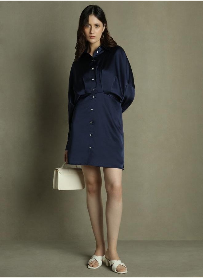 Dennis Lingo - Dark Blue Shirt Dress for Women - Relaxed Fit, Elegant - Image 1