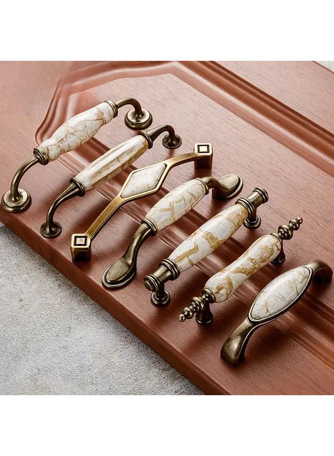 4Pcs Pure Yellow Marble Pattern Cabinet Handles Vintage Single Hole Drawer Pulls With Screws - Image 2