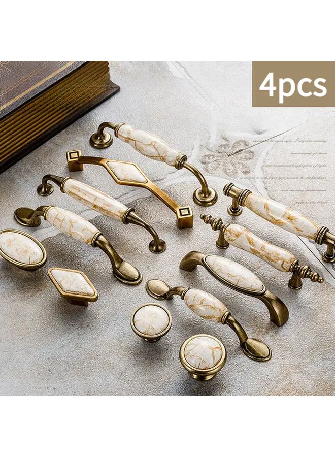 4Pcs Pure Yellow Marble Pattern Cabinet Handles Vintage Single Hole Drawer Pulls With Screws - Image 1