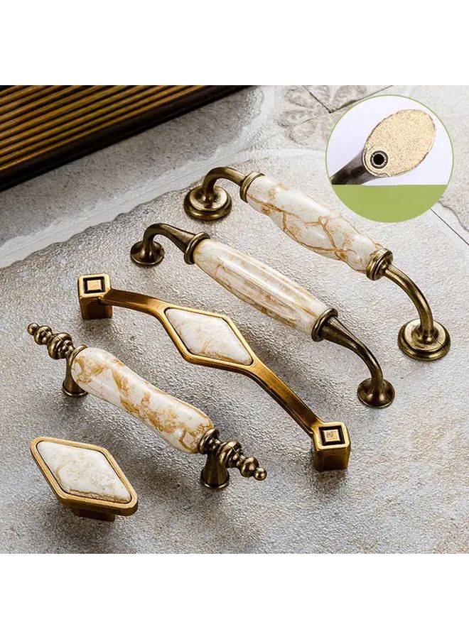 4Pcs Pure Yellow Marble Pattern Cabinet Handles Vintage Single Hole Drawer Pulls With Screws - Image 3