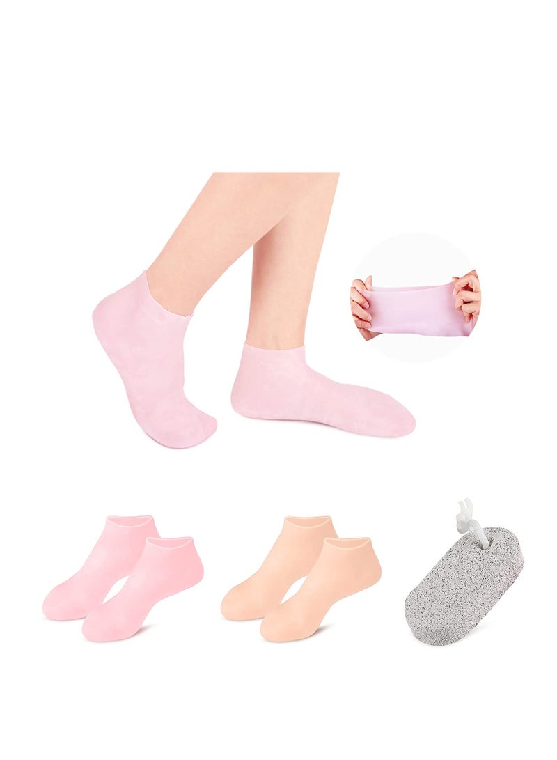 Protective Heel Anti-crack Socks, Silicone Gel Foot Skin Care Socks, Waterproof Beach Socks, Helps Remove Calluses Corns Dry Cracked Foot Skin, Moisturizing Socks, M Pink - Image 3