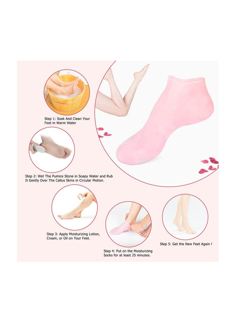 Protective Heel Anti-crack Socks, Silicone Gel Foot Skin Care Socks, Waterproof Beach Socks, Helps Remove Calluses Corns Dry Cracked Foot Skin, Moisturizing Socks, M Pink - Image 4
