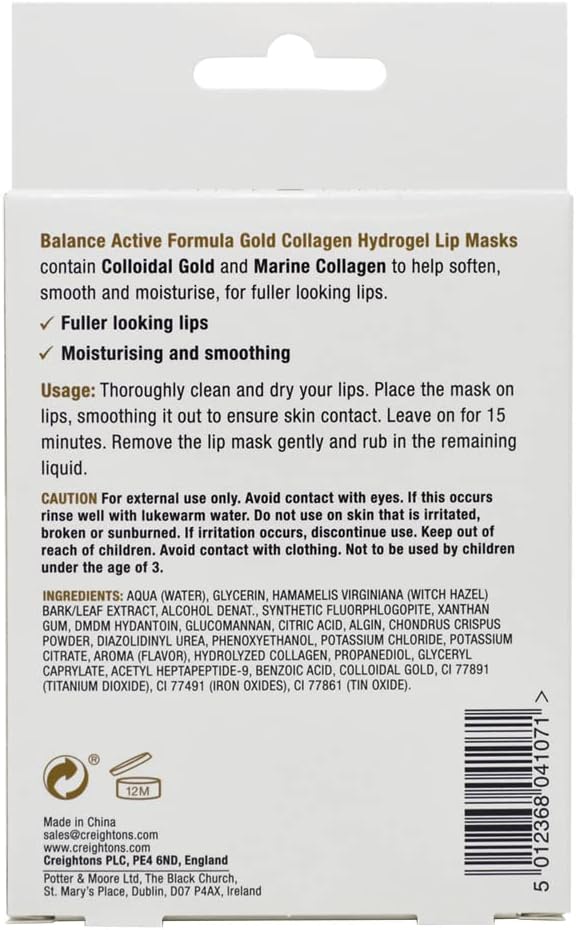 Balance Active Formula Gold Marine Collagen Hydrogel Lip Masks Includes 2 Masks Fuller looking lips Moisturise Smooth Cruelty Free - Image 2