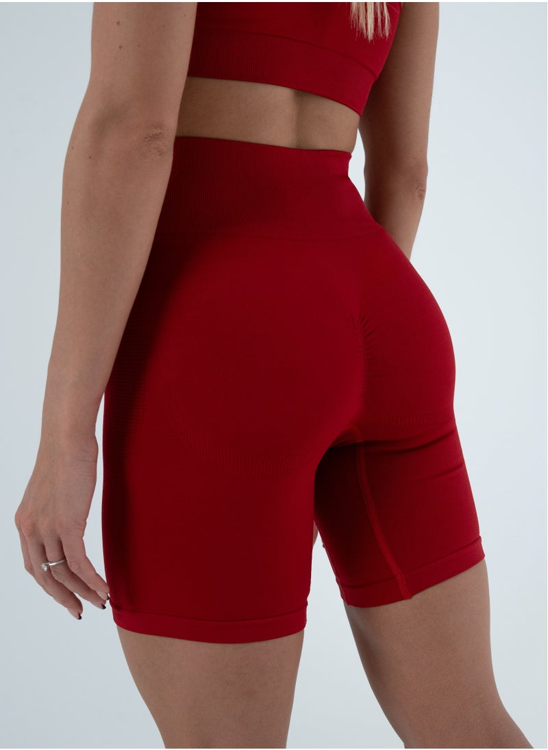 Bernessi Turkiye Nylon Women's High Waisted Biker Shorts Sport Legging Shorts Workout Cycling Athletic Running Yoga Gym Volleyball for Ladies with Tummy Control Textured Scarlet Red  - Image 3