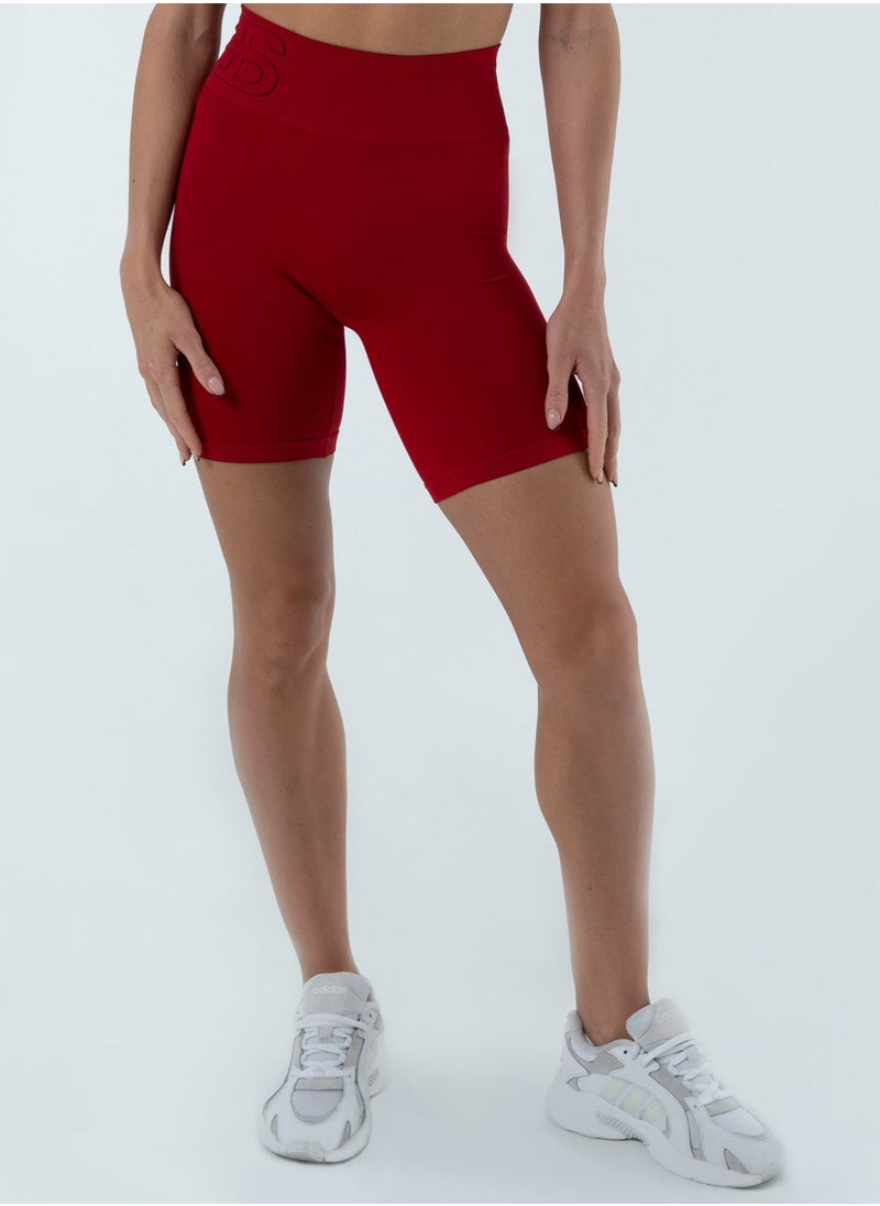 Bernessi Turkiye Nylon Women's High Waisted Biker Shorts Sport Legging Shorts Workout Cycling Athletic Running Yoga Gym Volleyball for Ladies with Tummy Control Textured Scarlet Red  - Image 1